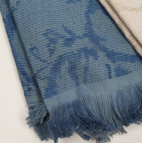 Shabby Chic Fall Pumpkins Kitchen Hand Towels Set Green, Blue and White - Picture 6 of 8